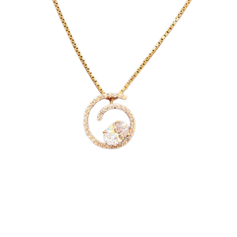 Mangal Royal Solitaire Round Crystal Spiral Gold Pendant for Women