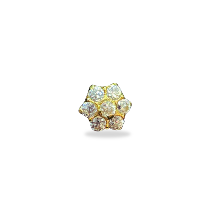 Mangal Royal 14k Solid Yellow Gold Cubic Zirconia Round Flower Screwback Gold NosePin